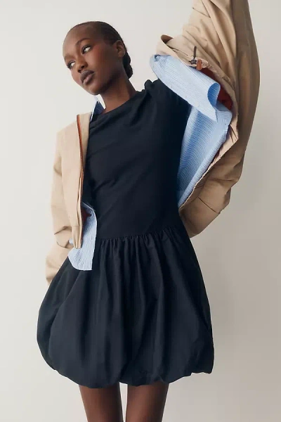 Daily Practice Drop-waist Bubble Mini Dress In Black