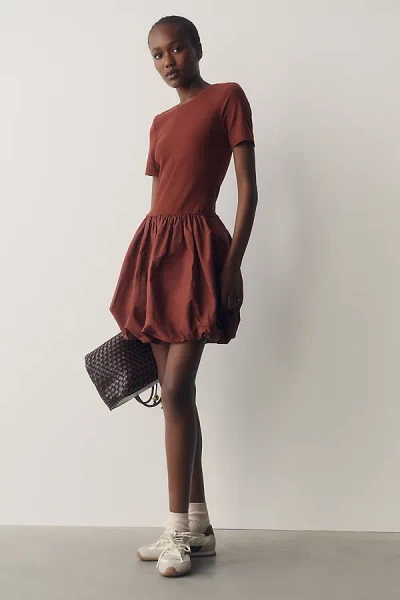 Daily Practice Drop-waist Bubble Mini Dress In Brown
