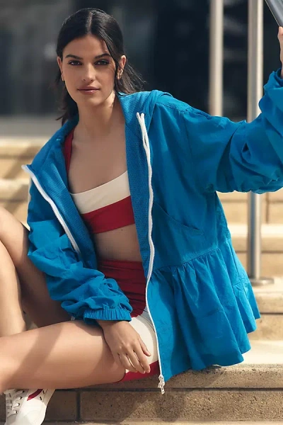 Daily Practice Freestyle Hooded Babydoll Windbreaker Jacket In Blue