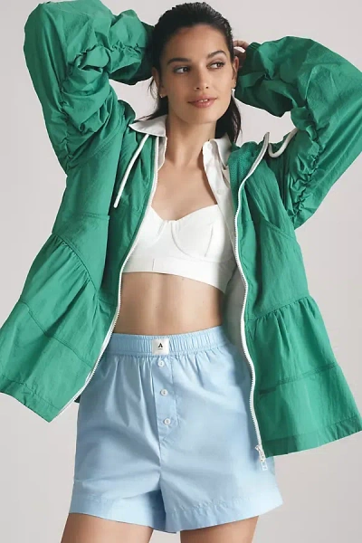 Daily Practice Freestyle Hooded Babydoll Windbreaker Jacket In Green