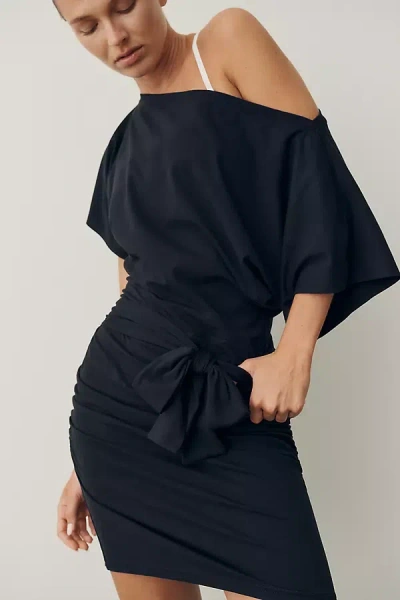 Daily Practice Off-shoulder Waisted Mini Dress In Black
