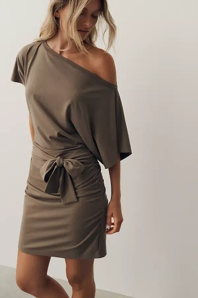 Daily Practice Off-shoulder Waisted Mini Dress In Green