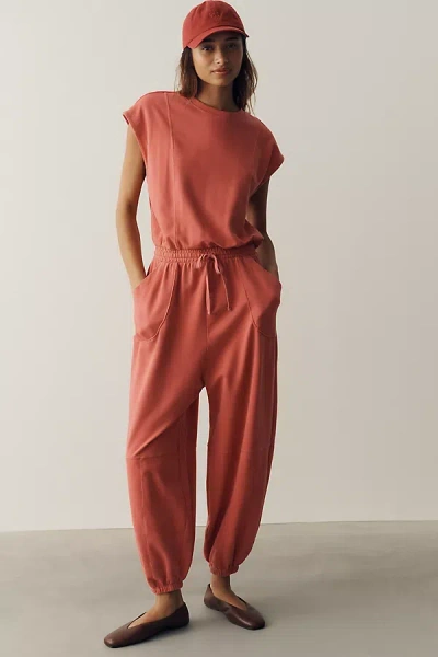 Daily Practice Short Sleeve Knit Jumpsuit In Red