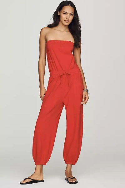 Daily Practice Strapless Jumpsuit In Red