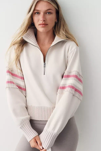 Daily Practice Striped Half-zip Pullover In Ivory