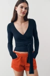 Daily Practice Surplice Wrap-front Top In Black