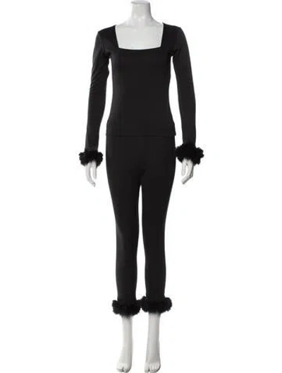 Pre-owned Daily Sleeper Feather Trim Pant Set In Black