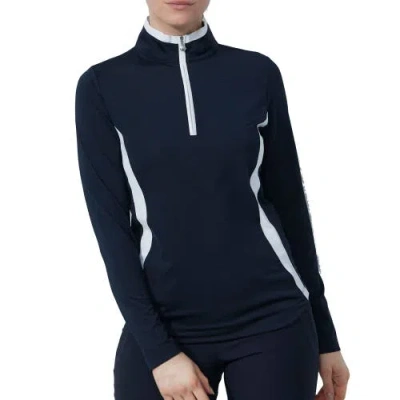 Daily Sports Vichy Long Sleeve Half Neck Womens Golf Shirt In Blue