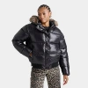 Dailyszn Women's  Auden Fur High-shine Hooded Puffer Jacket In Black