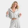 Dailyszn Women's  Fleece Cropped Full-zip Hoodie In Gray