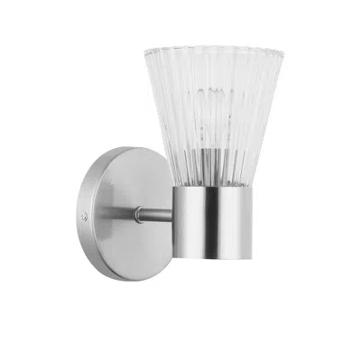 Dainolite 1 Light Incandescent Wall Satin Chrome Polished Chrome With Clear Ribbed Glass In Silver