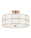 Dainolite 10.25" Fabric, Metal Alcala 3 Light Semi-flush Mount With Shade In Aged Brass,white