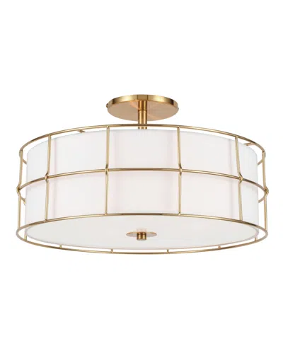 Dainolite 10.25" Fabric, Metal Alcala 3 Light Semi-flush Mount With Shade In Aged Brass,white