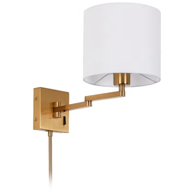 Dainolite 12" High Aged Brass Swing Arm Wall Sconce With White Drum Sh In Gold