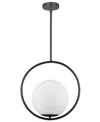 Dainolite 16" Metal, Glass Adrienna 1 Light Pendant With Glass In Matte Black,opal White
