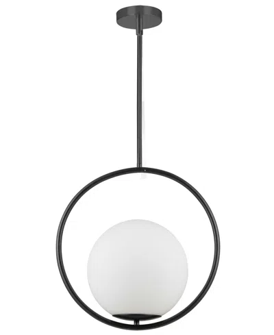 Dainolite 16" Metal, Glass Adrienna 1 Light Pendant With Glass In Matte Black,opal White