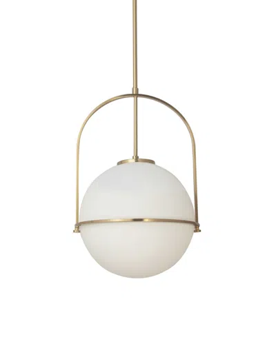 Dainolite 17" Metal, Glass Paola 1 Light Small Pendant With Glass In Aged Brass,white Opal