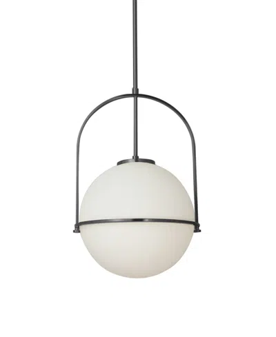 Dainolite 17" Metal, Glass Paola 1 Light Small Pendant With Glass In Matte Black,opal White