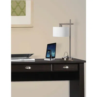 Dainolite 1lt Incandescent Table Lamp,usb Port, Sc In White