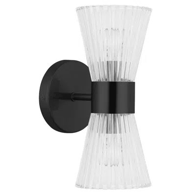 Dainolite 2 Light Incandescent Vanity Matte Black With Clear Ribbed Glass