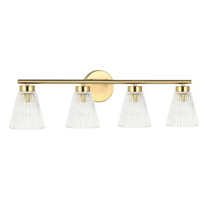 Dainolite 4 Light Incandescent Vanity Aged Brass With Clear Ribbed Glass In Gold