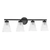 Dainolite 4 Light Incandescent Vanity Matte Black With Clear Ribbed Glass In Black