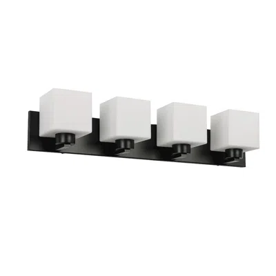 Dainolite 4 Light Vanity Matte Black With White Opal Glass