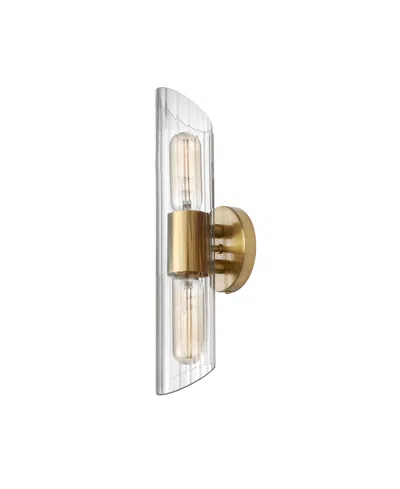 Dainolite 4.75" Glass, Metal Samantha 2 Light Short Vanity Light With Fluted Glass In Clear,aged Brass