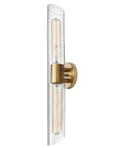 Dainolite 4.75" Glass, Metal Samantha 2 Light Tall Vanity Light With Fluted Glass In Clear,aged Brass