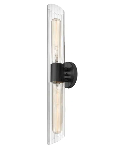 Dainolite 4.75" Glass, Metal Samantha 2 Light Tall Vanity Light With Fluted Glass In Clear,matte Black