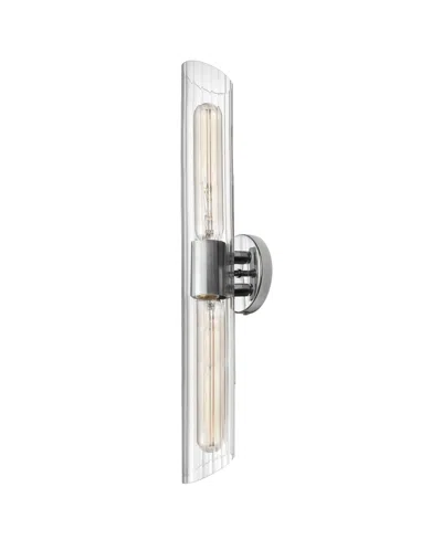 Dainolite 4.75" Glass, Metal Samantha 2 Light Tall Vanity Light With Fluted Glass In Clear,polished Chrome
