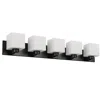 Dainolite 5 Light Vanity Matte Black With White Opal Glass In White