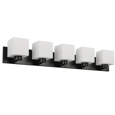 Dainolite 5 Light Vanity Matte Black With White Opal Glass