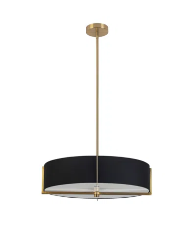 Dainolite 5.25" Fabric, Metal Preston 4 Light Pendant With Shade In Black,aged Brass