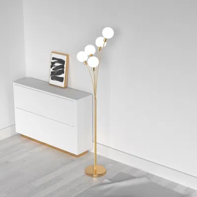 Dainolite 5lt Incandescent Floor Lamp, Aged Brass,wh Glass In Gold