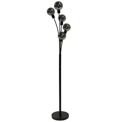 DAINOLITE 5LT INCANDESCENT FLOOR LAMP, BLACK,SMOKED GLASS