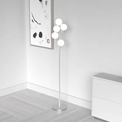 Dainolite 5lt Incandescent Floor Lamp, Sc,white Glass In Metallic