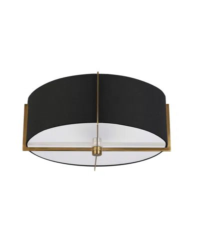 Dainolite 6" Metal, Fabric Preston 3 Light Semi-flush Mount With Shade In Black,aged Brass