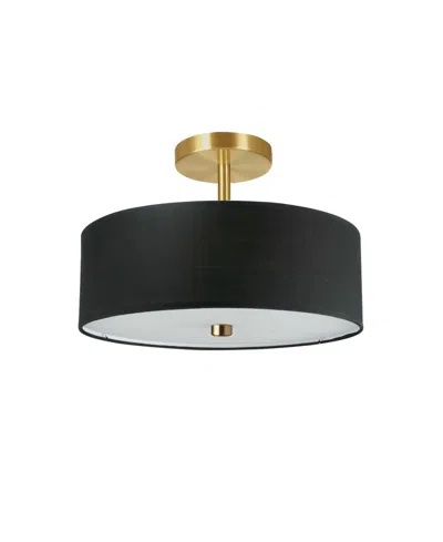 Dainolite 9.25" Fabric, Metal Everly 3 Light Semi-flush Mount With Shade In Black,aged Brass