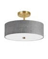 Dainolite 9.25" Fabric, Metal Everly 3 Light Semi-flush Mount With Shade In Gray,aged Brass