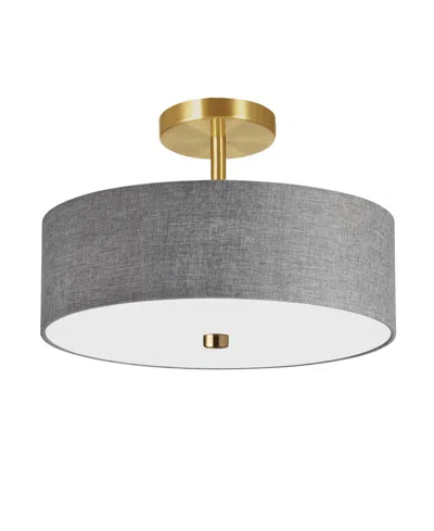 Dainolite 9.25" Fabric, Metal Everly 3 Light Semi-flush Mount With Shade In Gray,aged Brass