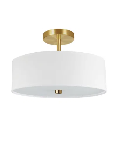 Dainolite 9.25" Fabric, Metal Everly 3 Light Semi-flush Mount With Shade In White,aged Brass