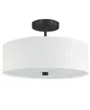 Dainolite 9.25" Fabric, Metal Everly 3 Light Semi-flush Mount With Shade In White,matte Black