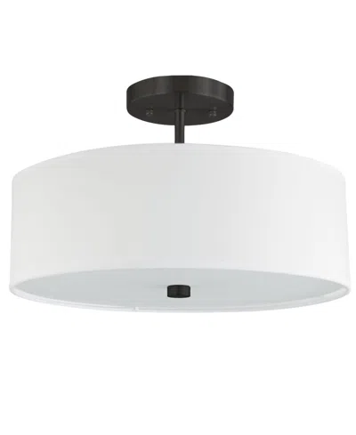 Dainolite 9.25" Fabric, Metal Everly 3 Light Semi-flush Mount With Shade In White,matte Black