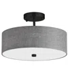 Dainolite 9.25" Metal, Fabric Everly 3 Light Semi-flush Mount With Shade In Gray,matte Black