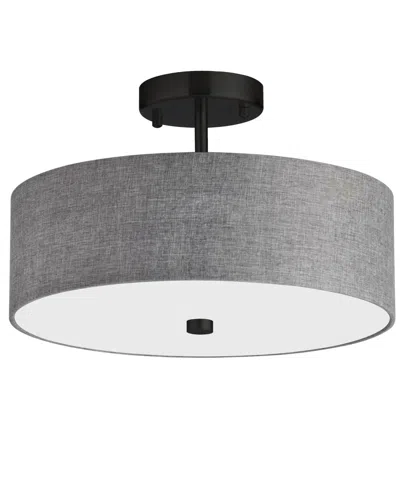 Dainolite 9.25" Metal, Fabric Everly 3 Light Semi-flush Mount With Shade In Gray,matte Black