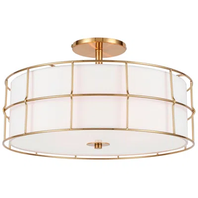 Dainolite Alcala 16" Wide 3 Light Aged Brass Semi-flush Mount In White
