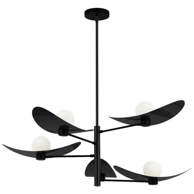 Dainolite Christobel 40" Wide 5-light Matte Black Finish Chandelier  W/ White Shade
