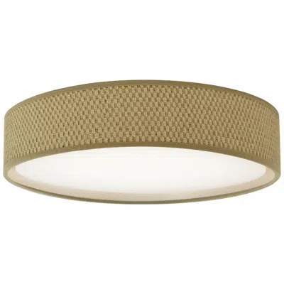 Dainolite Corinne 11" Wide Natural Finish Flush Mount  W/ White Shade In Green