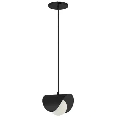 Dainolite Cresent 1 Light Pendant - Matte Black - White Opal Glass
